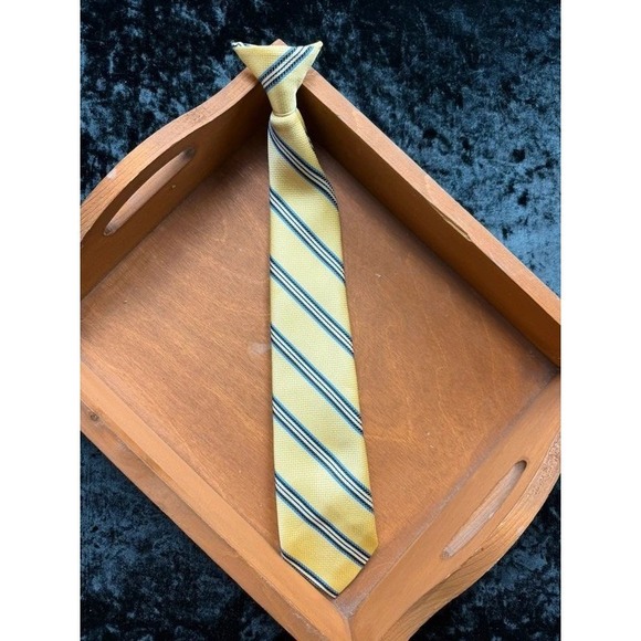 Other - Boys Clip-On Tie Yellow Blue Stripe 14" Teflon Polyester Pre-Tied Necktie
